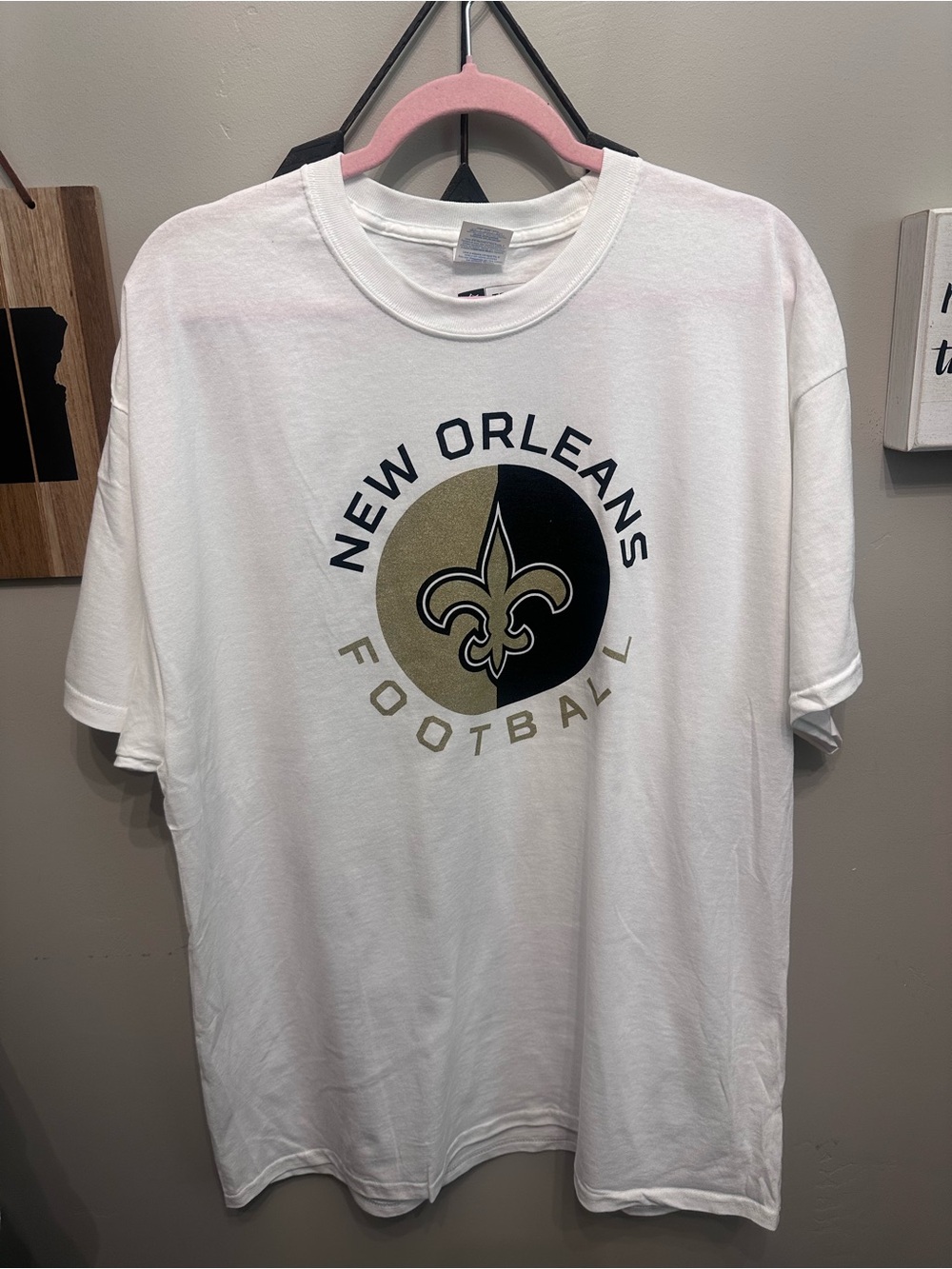 NFL New Orleans Football White T-Shirt with Black and Gold Logo